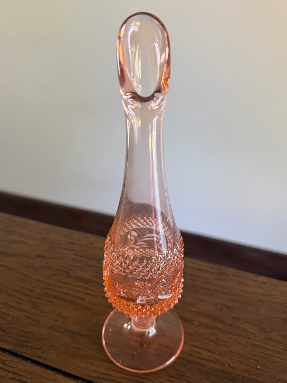 Vintage Pink Depression Glass Swung Pedestal Bud Vase Molded Bottom, 9" High